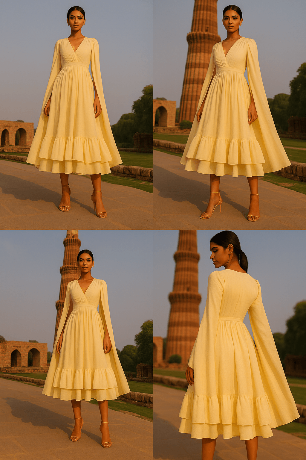 Golden Hour Ruffle Dress - “Turn every walk into a runway with The Madhu Store’s flowy yellow cape dress.” - The MadhuGolden Hour Ruffle Dress - “Turn every walk into a runway with The Madhu Store’s flowy yellow cape dress.”