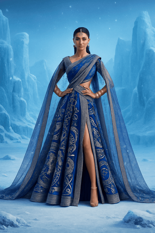 Frosted Royal Blue Couture Lehenga