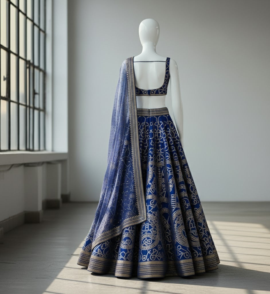 Frosted Royal Blue Couture Lehenga