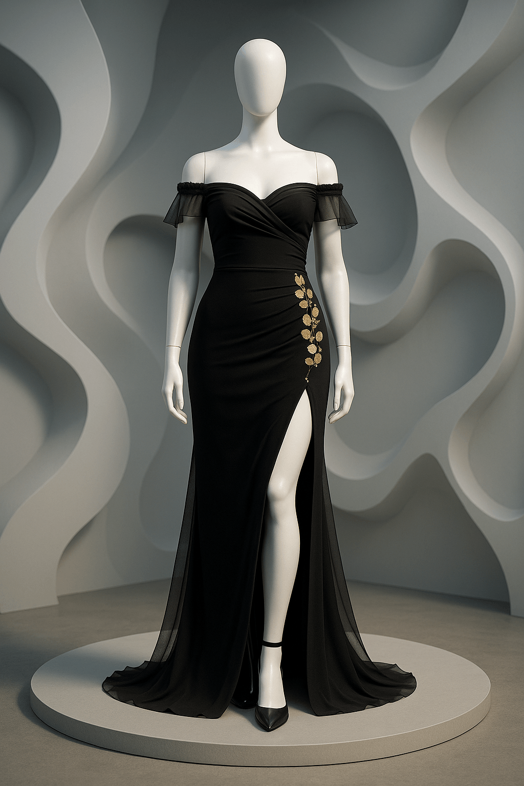 Celestial Black Zen Z Thigh - Slit Glam Gown - The MadhuCelestial Black Zen Z Thigh - Slit Glam Gown