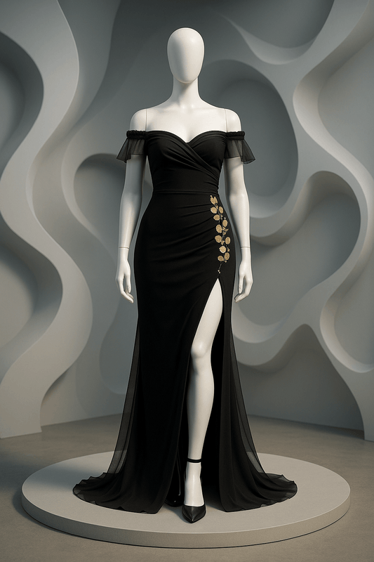 Celestial Black Zen Z Thigh - Slit Glam Gown - The MadhuCelestial Black Zen Z Thigh - Slit Glam Gown