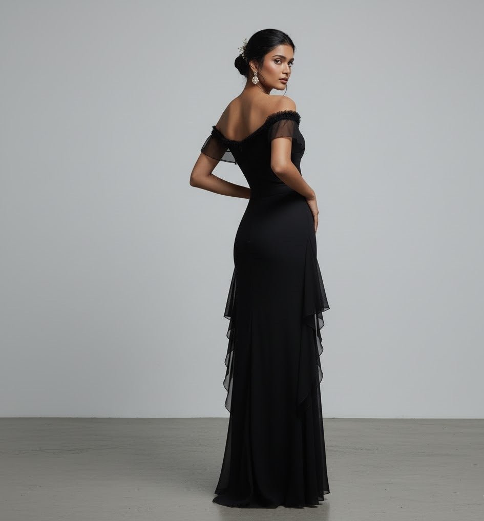 Celestial Black Zen Z Thigh - Slit Glam Gown - The MadhuCelestial Black Zen Z Thigh - Slit Glam Gown