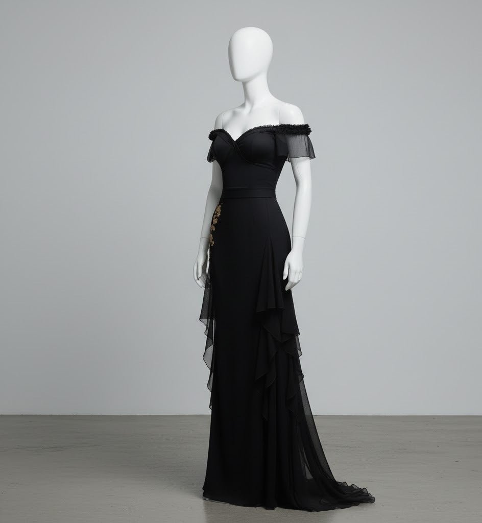 Celestial Black Zen Z Thigh - Slit Glam Gown - The MadhuCelestial Black Zen Z Thigh - Slit Glam Gown