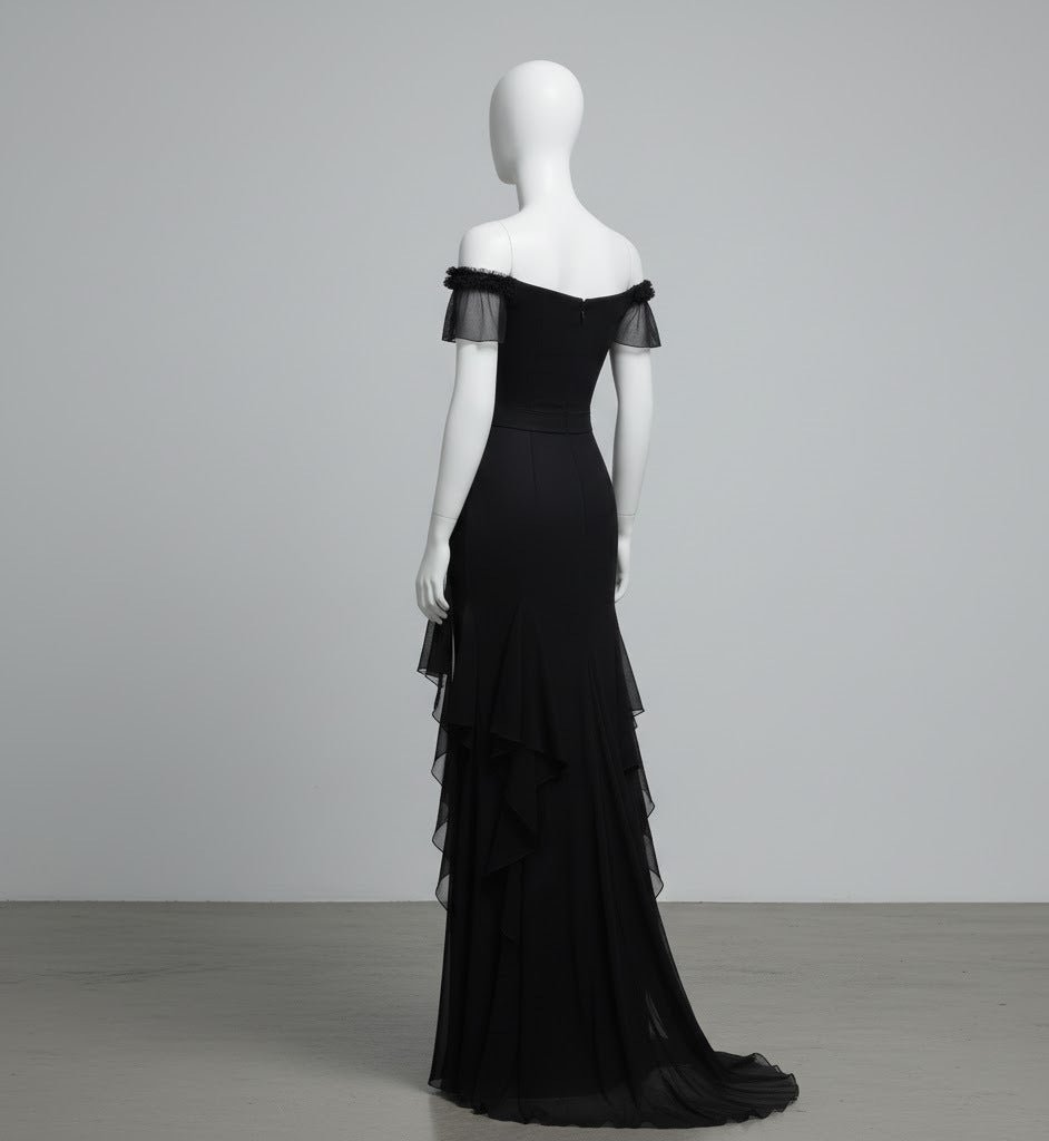 Celestial Black Zen Z Thigh - Slit Glam Gown - The MadhuCelestial Black Zen Z Thigh - Slit Glam Gown