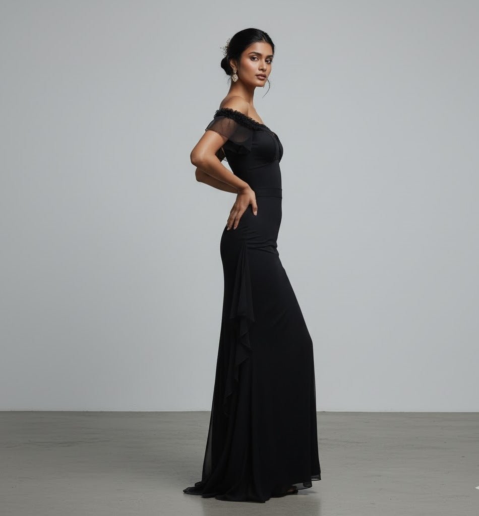Celestial Black Zen Z Thigh - Slit Glam Gown - The MadhuCelestial Black Zen Z Thigh - Slit Glam Gown