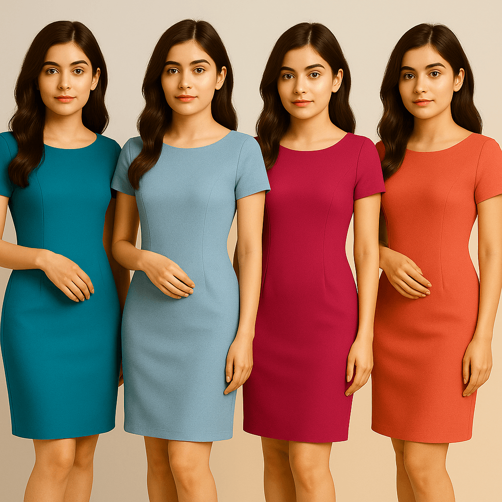 Elegant Turquoise Stretch Sheath Dress for Office & Casual Wear - The MadhuElegant Turquoise Stretch Sheath Dress for Office & Casual Wear