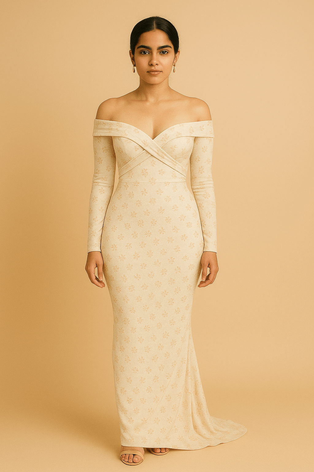 Himalayan Whisper Gown - elegant off - shoulder cream floral dress for parties at TheMadhuStore.” - The MadhuHimalayan Whisper Gown - elegant off - shoulder cream floral dress for parties at TheMadhuStore.”