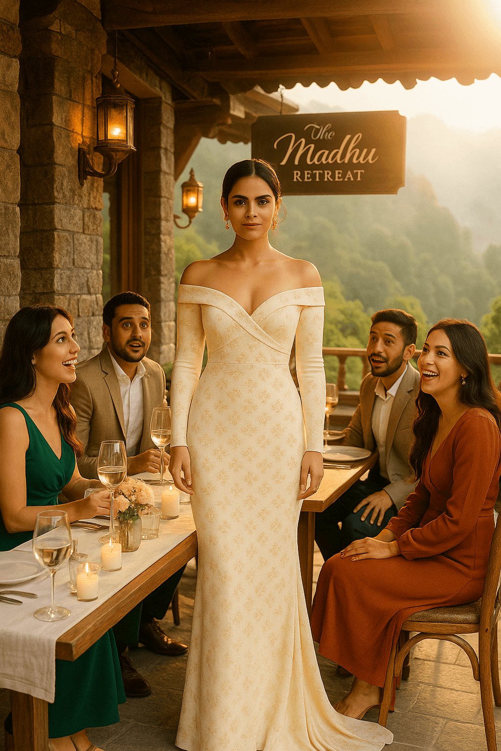 Himalayan Whisper Gown - elegant off - shoulder cream floral dress for parties at TheMadhuStore.” - The MadhuHimalayan Whisper Gown - elegant off - shoulder cream floral dress for parties at TheMadhuStore.”