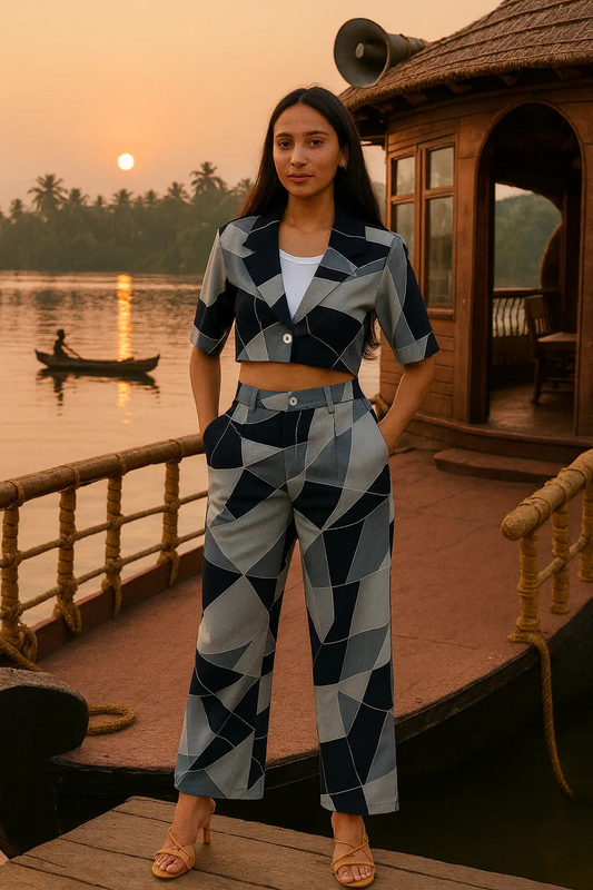 Luxe Patterned Co-ord-"Geometry never looked this stylish." The Madhu Store
