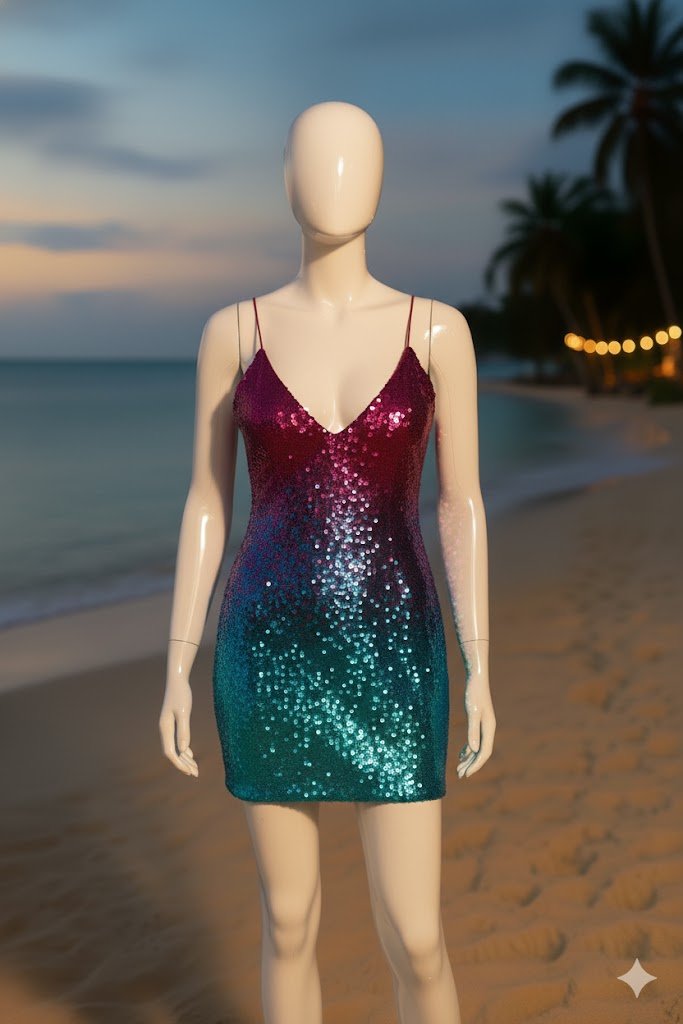 Ocean Ombré Sequin Plunge Dress - The MadhuOcean Ombré Sequin Plunge Dress