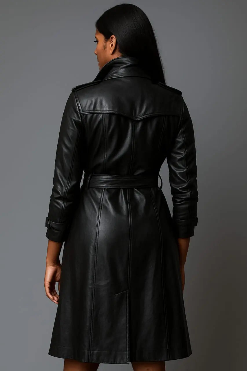 Urban Noir Trench-“Crafted in sleek leather, designed for modern icons.” The Madhu Store