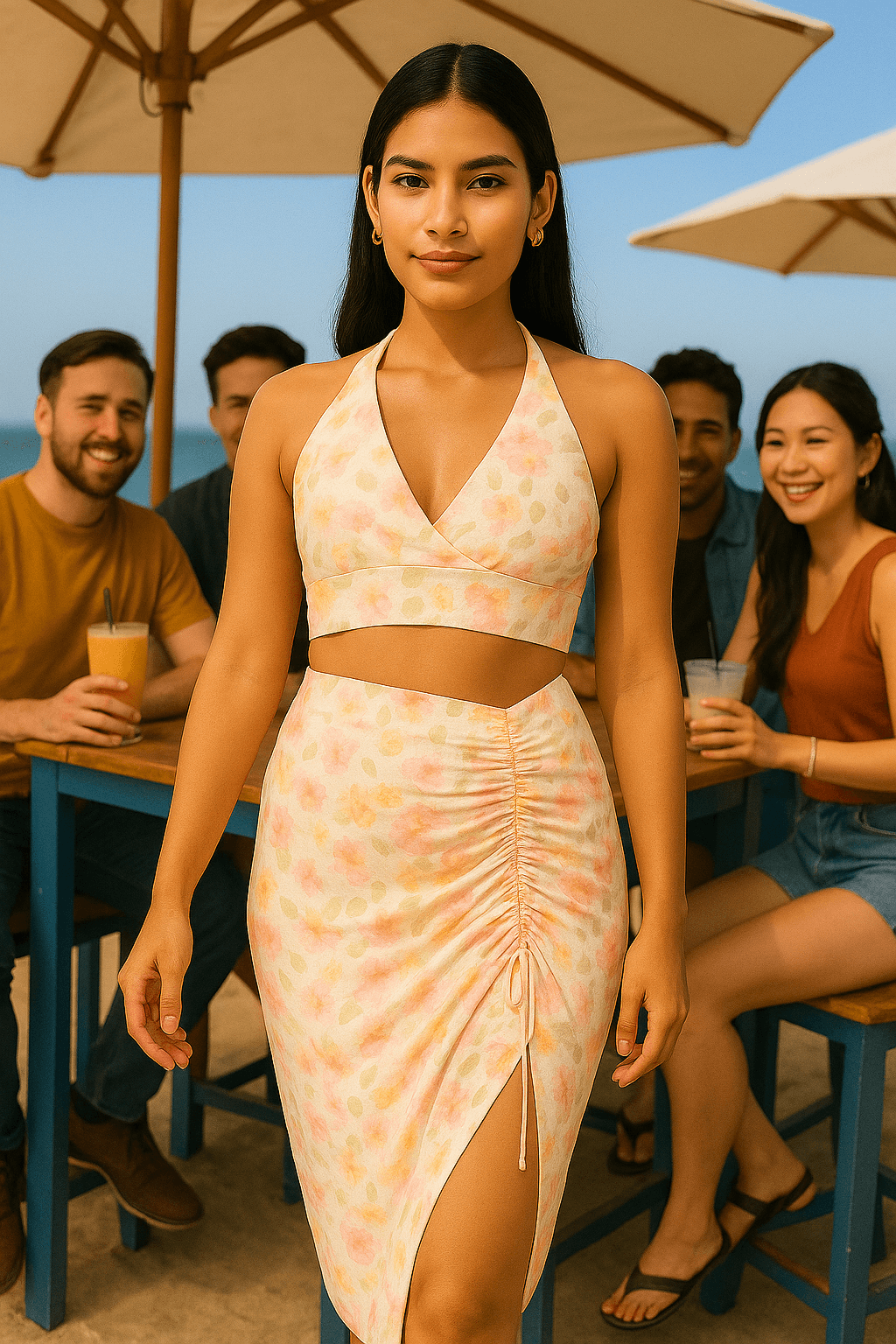 "Blush Bloom Ruched Set" 🌸-“Effortless elegance meets romance in this pastel floral ruched set.” The Madhu Store