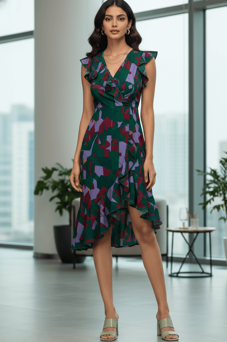 Prism Petal Dress - a pastel geometric ruffle dress designed for modern women who love lightweight elegance and effortless chic style.” - The MadhuPrism Petal Dress - a pastel geometric ruffle dress designed for modern women who love lightweight elegance and effortless chic style.”