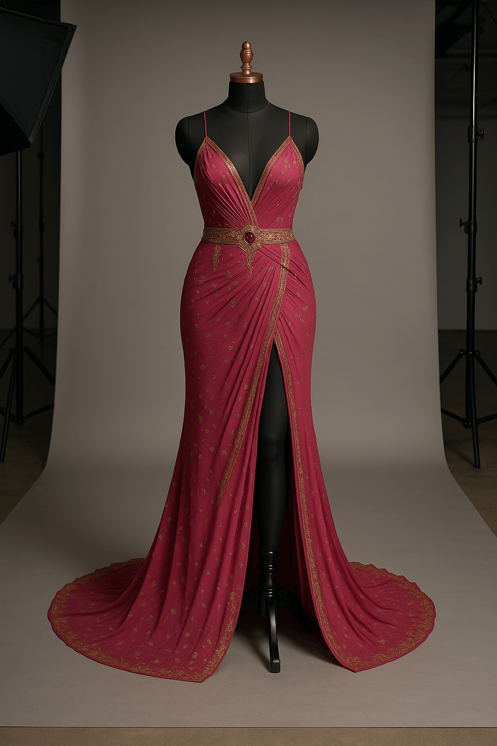 The Rebel Rose - Define your day with The Rebel Rose, a daring rose - pink designer gown featuring bold gold embroidery and a modern high slit. - The MadhuThe Rebel Rose - Define your day with The Rebel Rose, a daring rose - pink designer gown featuring bold gold embroidery and a modern high slit.