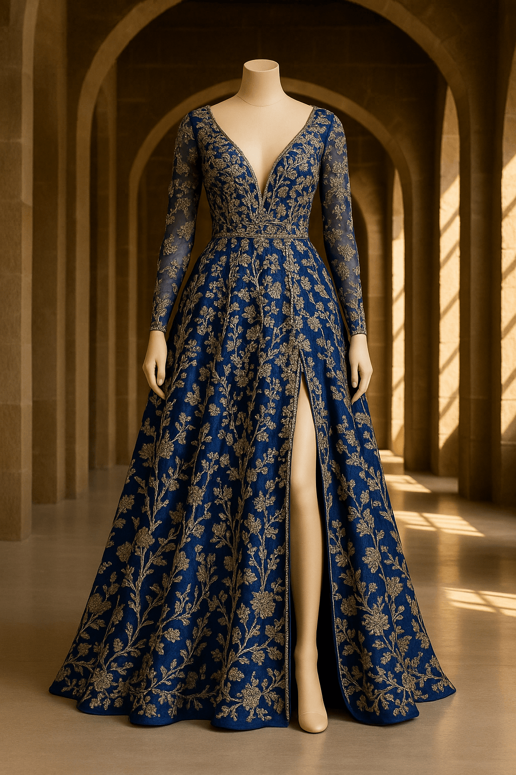 “The Royal Affair” - “A masterpiece of royal elegance — this deep sapphire gown shimmers with golden embroidery, capturing timeless luxury and modern grace.” - The Madhu“The Royal Affair” - “A masterpiece of royal elegance — this deep sapphire gown shimmers with golden embroidery, capturing timeless luxury and modern grace.”