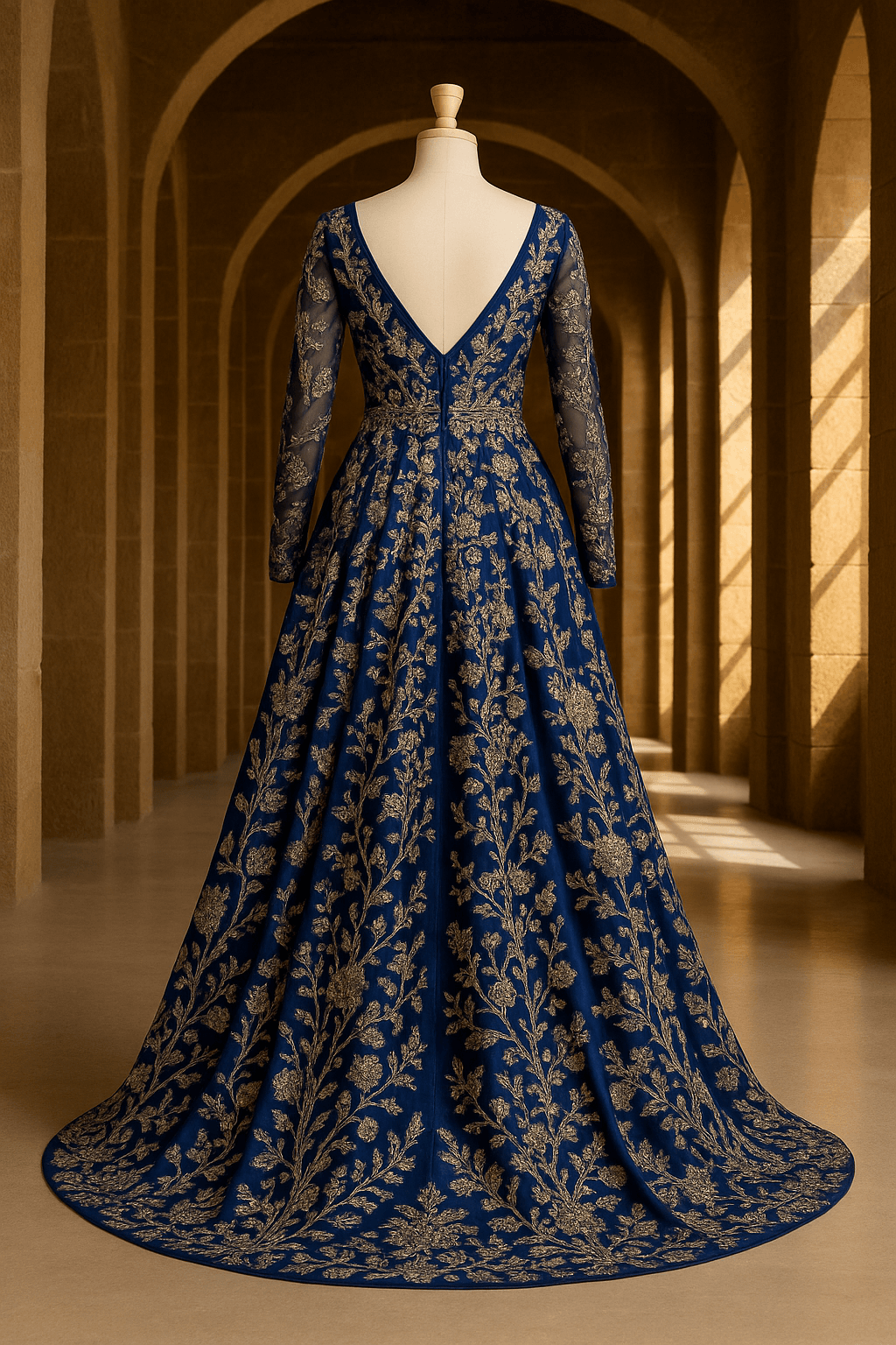 “The Royal Affair” - “A masterpiece of royal elegance — this deep sapphire gown shimmers with golden embroidery, capturing timeless luxury and modern grace.” - The Madhu“The Royal Affair” - “A masterpiece of royal elegance — this deep sapphire gown shimmers with golden embroidery, capturing timeless luxury and modern grace.”