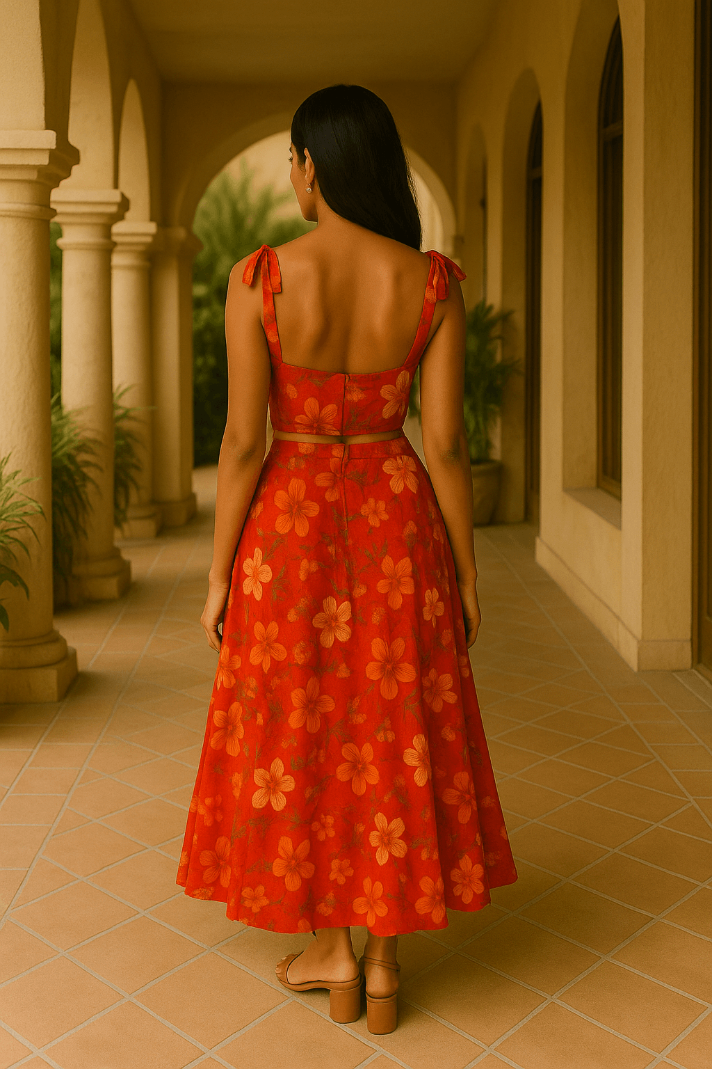 “Tropical Bloom Red Floral Midi Dress – Resort Wear Collection” - The Madhu“Tropical Bloom Red Floral Midi Dress – Resort Wear Collection”