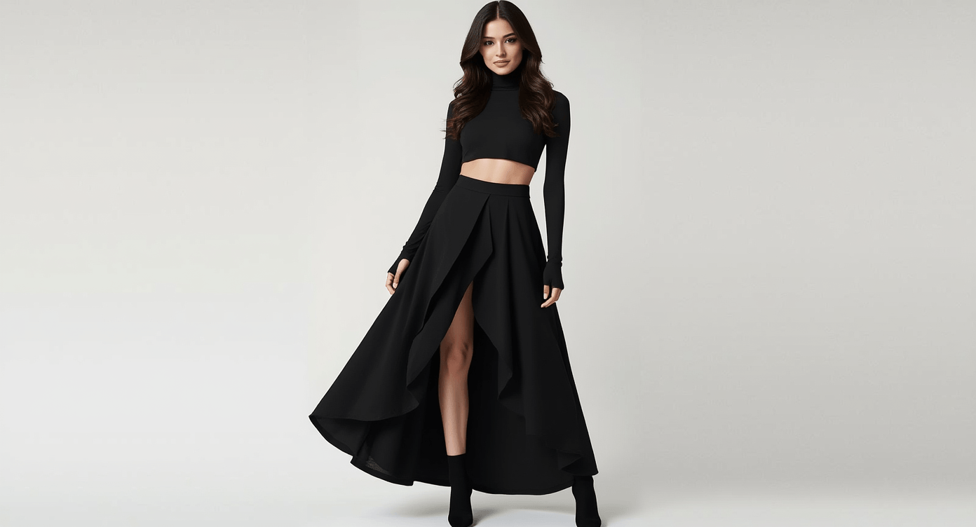 Zen G Noir Cascade Set – Black High - Slit Evening Co - Ord - The MadhuZen G Noir Cascade Set – Black High - Slit Evening Co - Ord