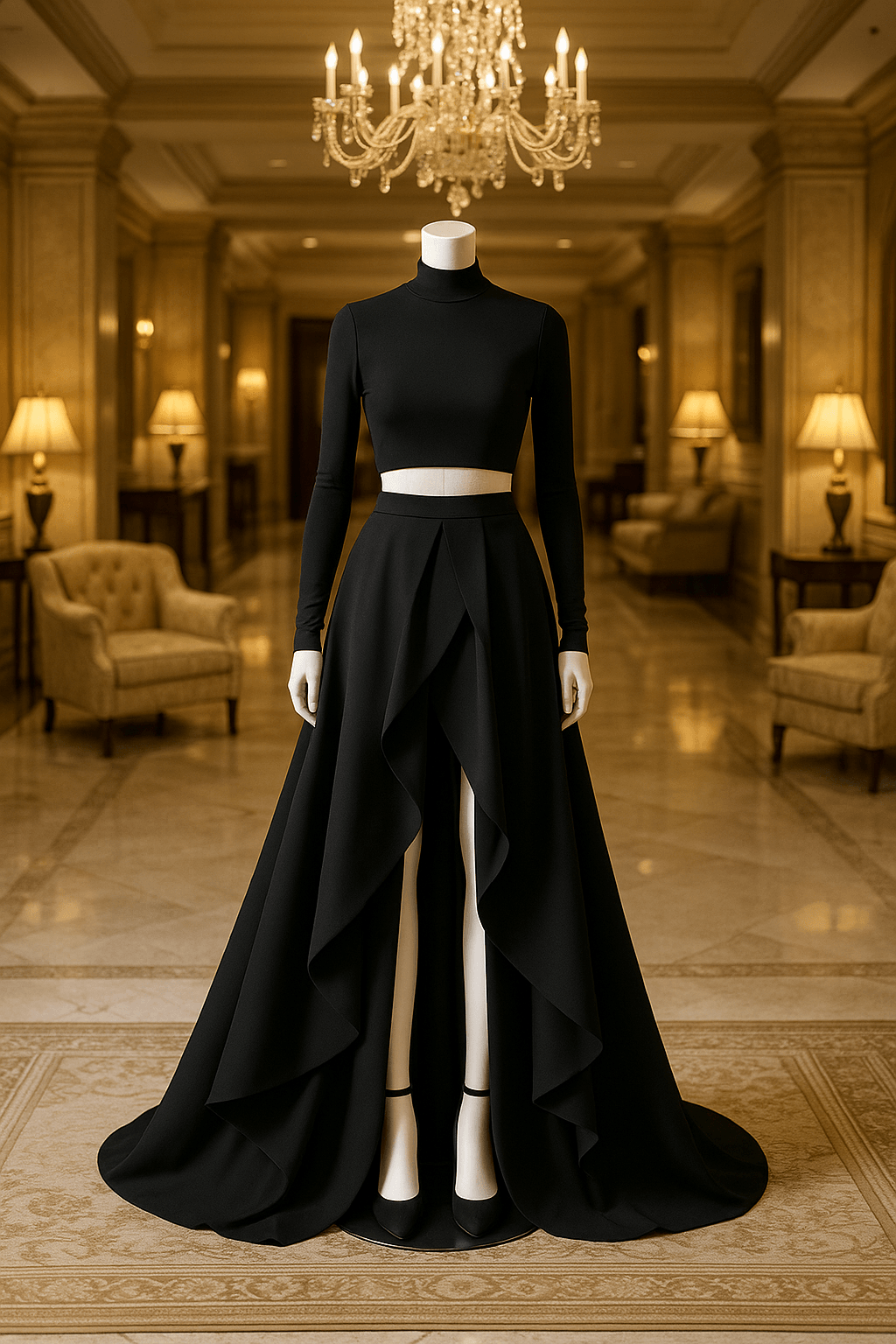 Zen G Noir Cascade Set – Black High - Slit Evening Co - Ord - The MadhuZen G Noir Cascade Set – Black High - Slit Evening Co - Ord