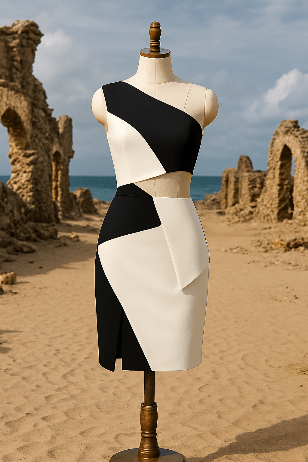 Zen Z Wild Edge Cut - Out Dress - a striking geometric designer piece crafted for high - fashion evenings. - The MadhuZen Z Wild Edge Cut - Out Dress - a striking geometric designer piece crafted for high - fashion evenings.