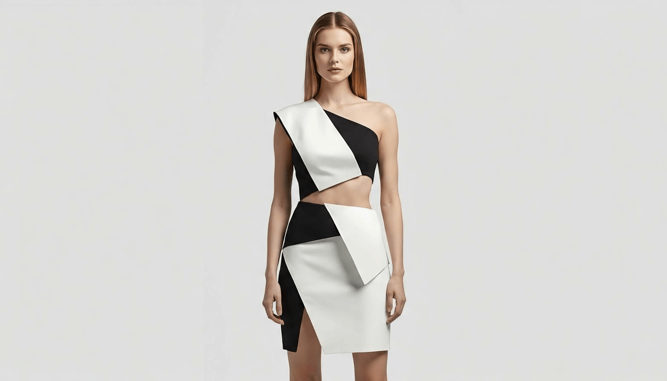 Zen Z Wild Edge Cut - Out Dress - a striking geometric designer piece crafted for high - fashion evenings. - The MadhuZen Z Wild Edge Cut - Out Dress - a striking geometric designer piece crafted for high - fashion evenings.